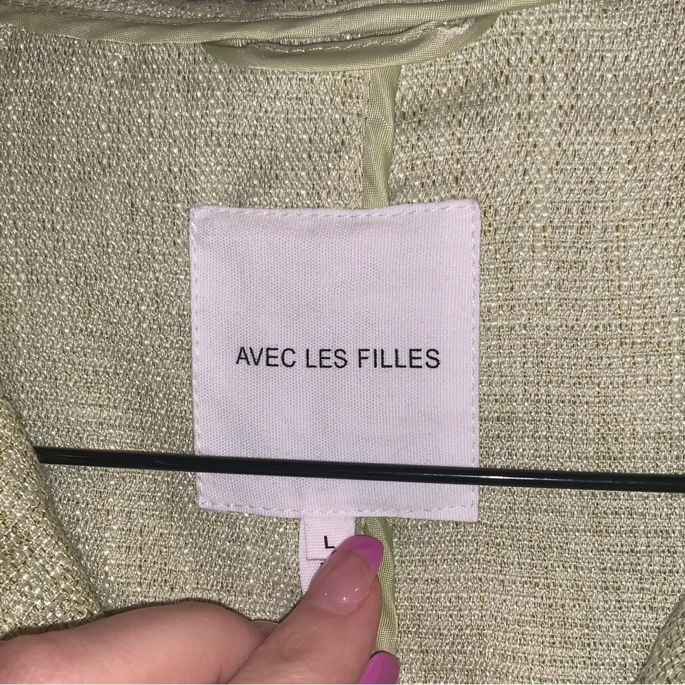 AVEC LES FILLES Green Knit Woven Zip Front Hooded Boxy Utility Jacket Size Large - Picture 4 of 6